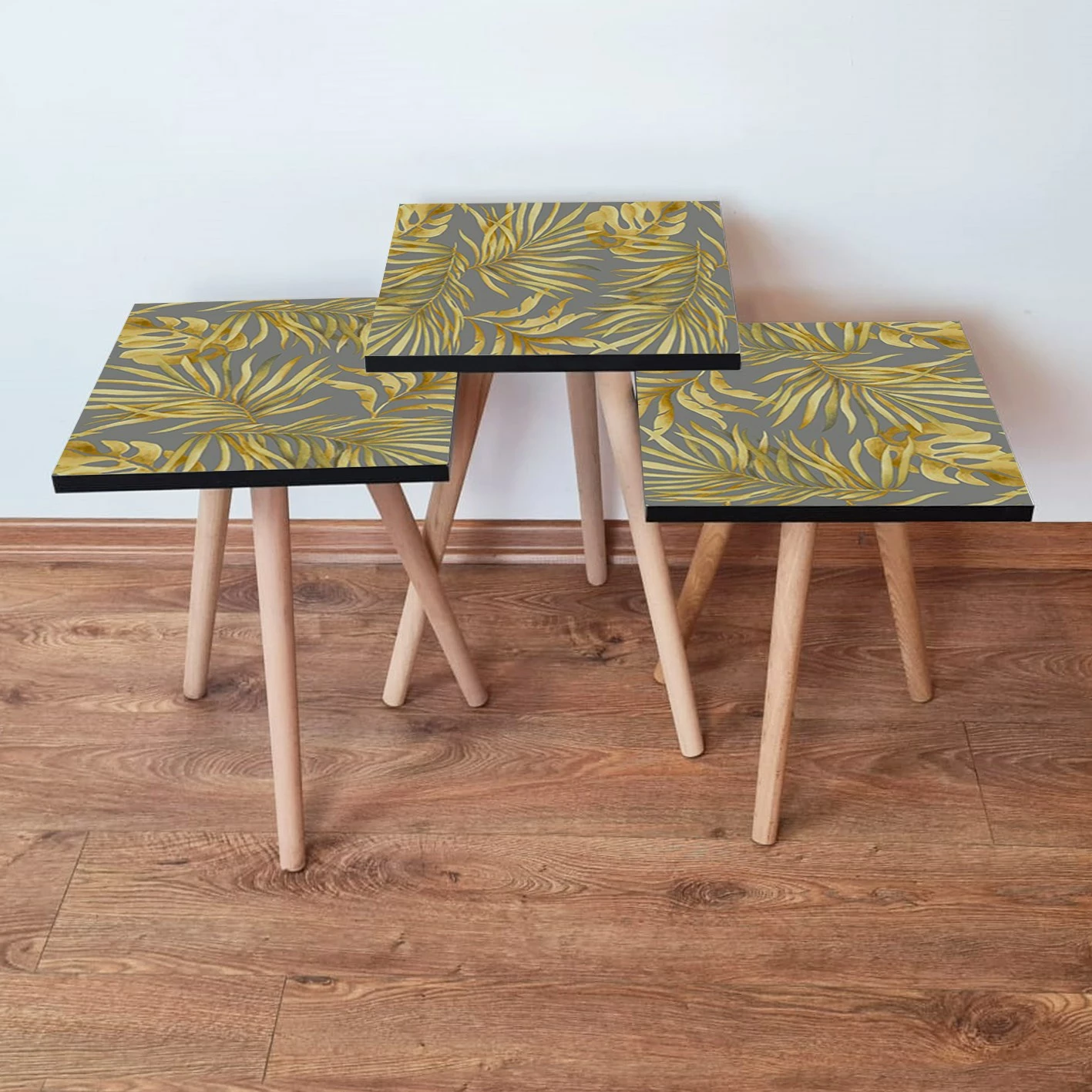 Set tavolinash ndihmëse, 3 copë, Skye Decor, gri-verdhë, 3Shp237