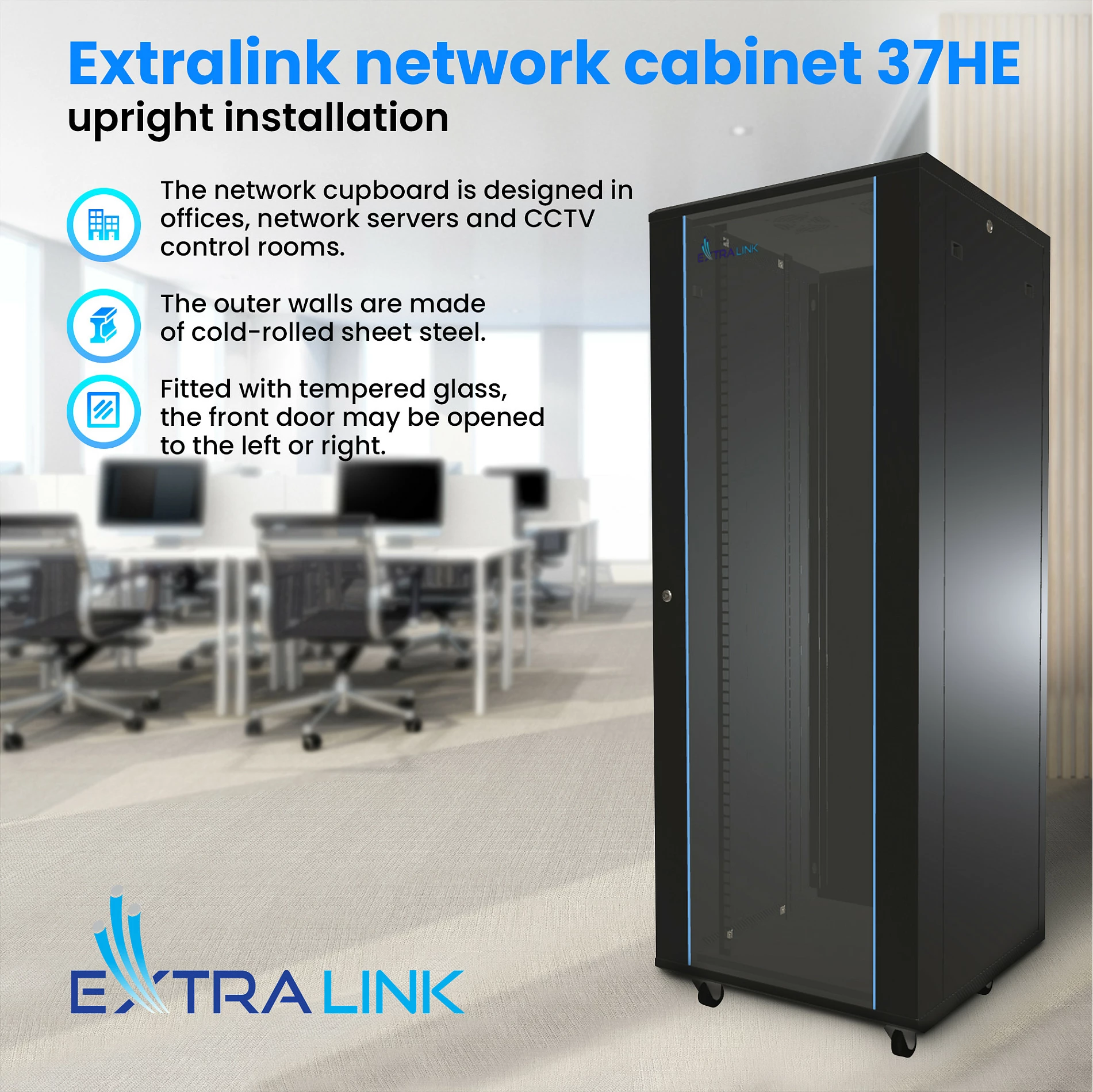 Kabinet rrjeti Extralink 37U 19", 600x1000 mm, i zi