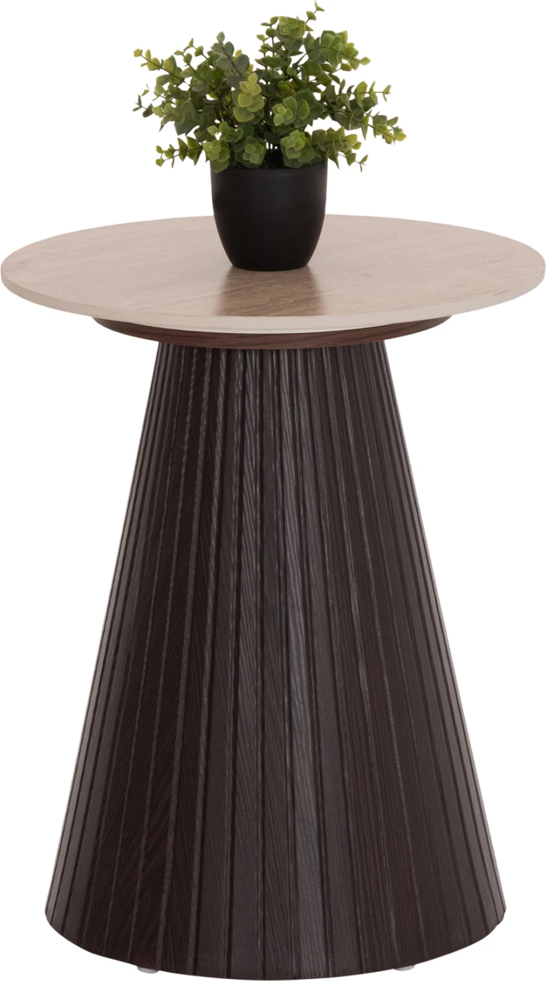 Tavolinë anësore CATER, sipërfaqe qeramike, pamje guri travertin, bazë MDF, Φ53x59Hcm