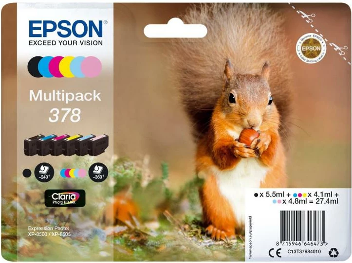 Kartush boje multipack, Epson 378 C13T37884010 Claria Photo HD 6 ngjyra, total 27.4 ml, set