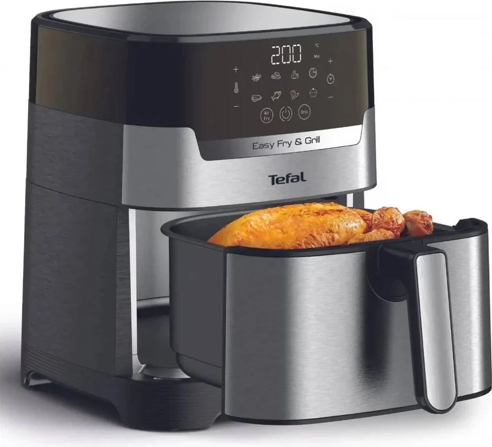 Fritezë ajri 2-në-1 Tefal Easy Fry & Grill EY505D15 4.2L 8 programe 80-200°C çelik inox