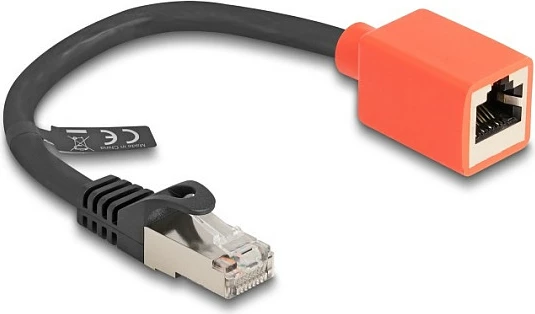 Adapter mbrojtës RJ45 DeLOCK Cat6A S/FTP 20 cm, break-away, zi/kuqe