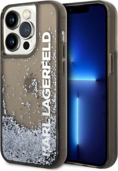 Mbështjellës Karl Lagerfeld Liquid Glitter Elong për iPhone 14 Pro, i zi