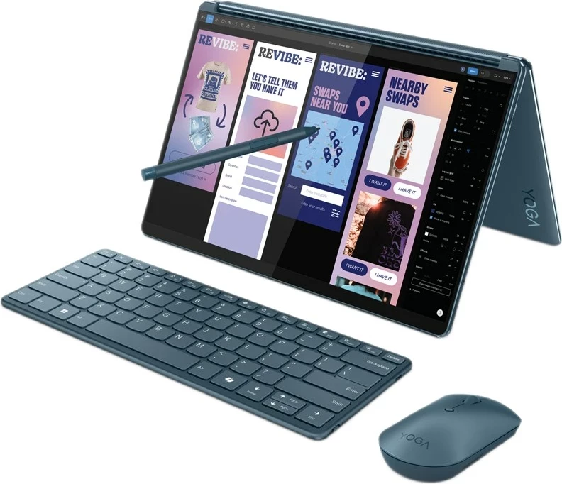 Kompjuter hibrid Lenovo Yoga Book 9 13IMU9, Intel Core Ultra 7 155U, 32 GB RAM, 512 GB SSD, 13.3" 2.8K Touch, Teal + tastierë & maus