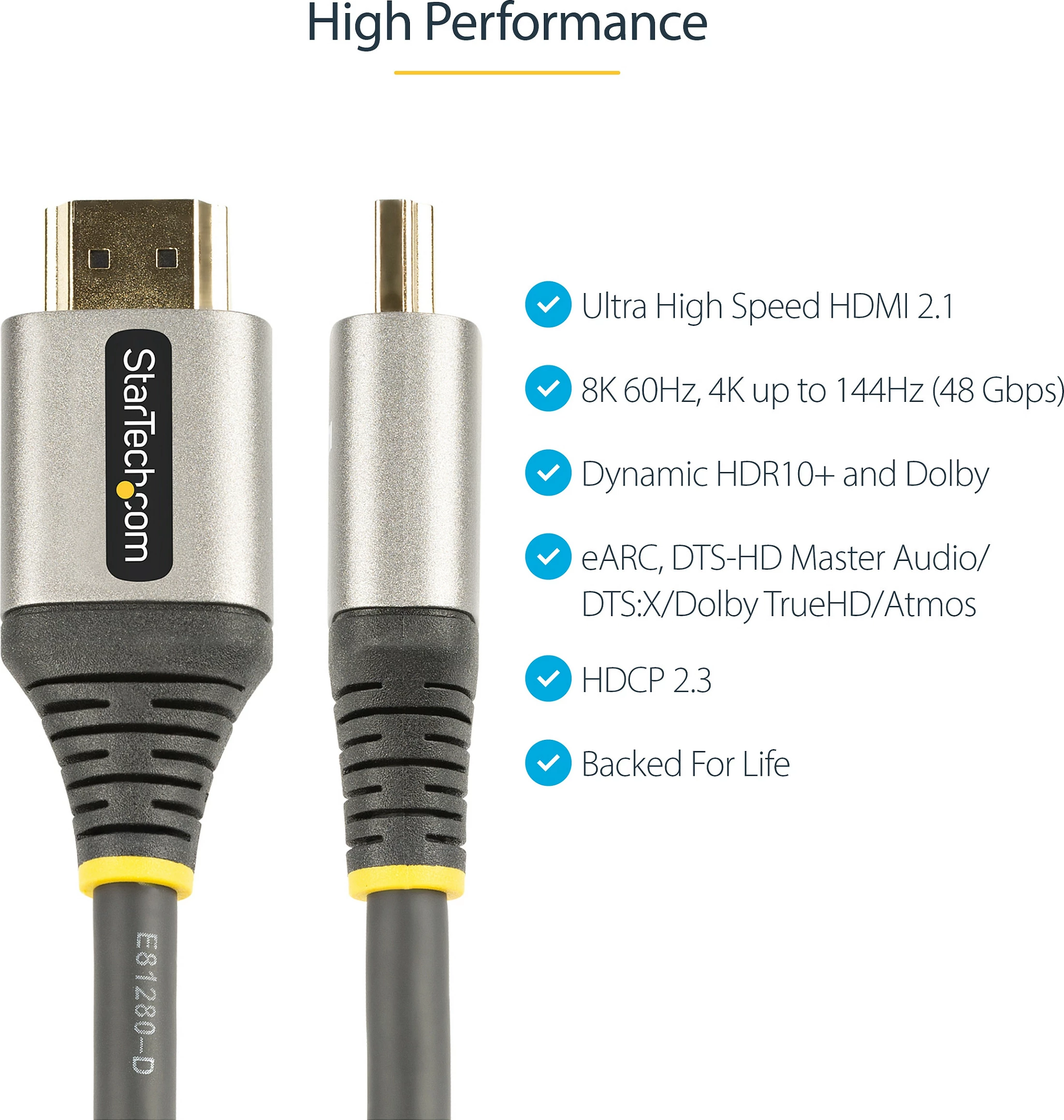 Kabllo HDMI StarTech 4m, HDMI 2.1, Ultra High Speed 48Gbps, 8K60/4K120, eARC, e zezë/gri