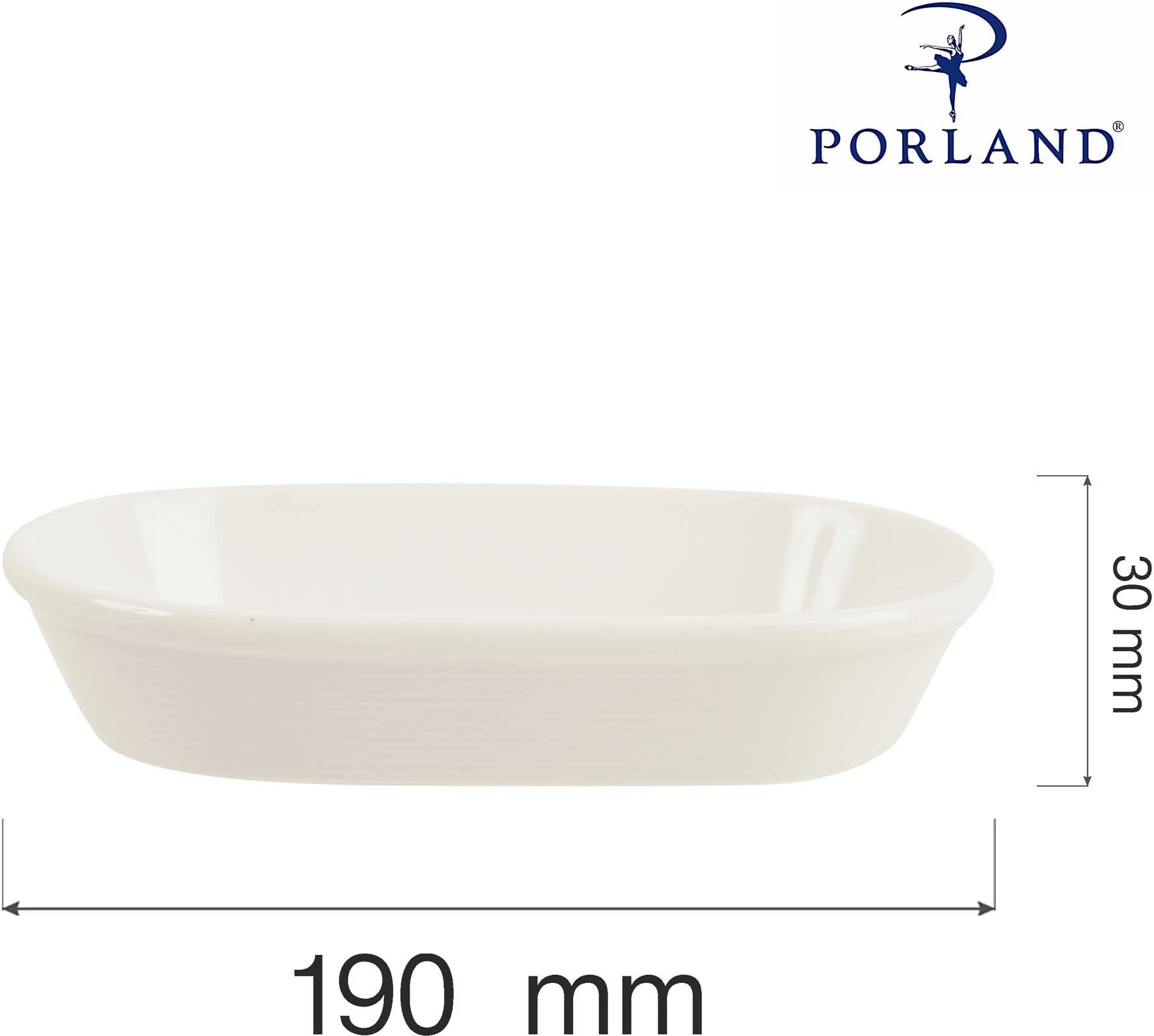 Pjatë shërbimi Porland Line 190x120 mm porcelan, krem, set 6 copë