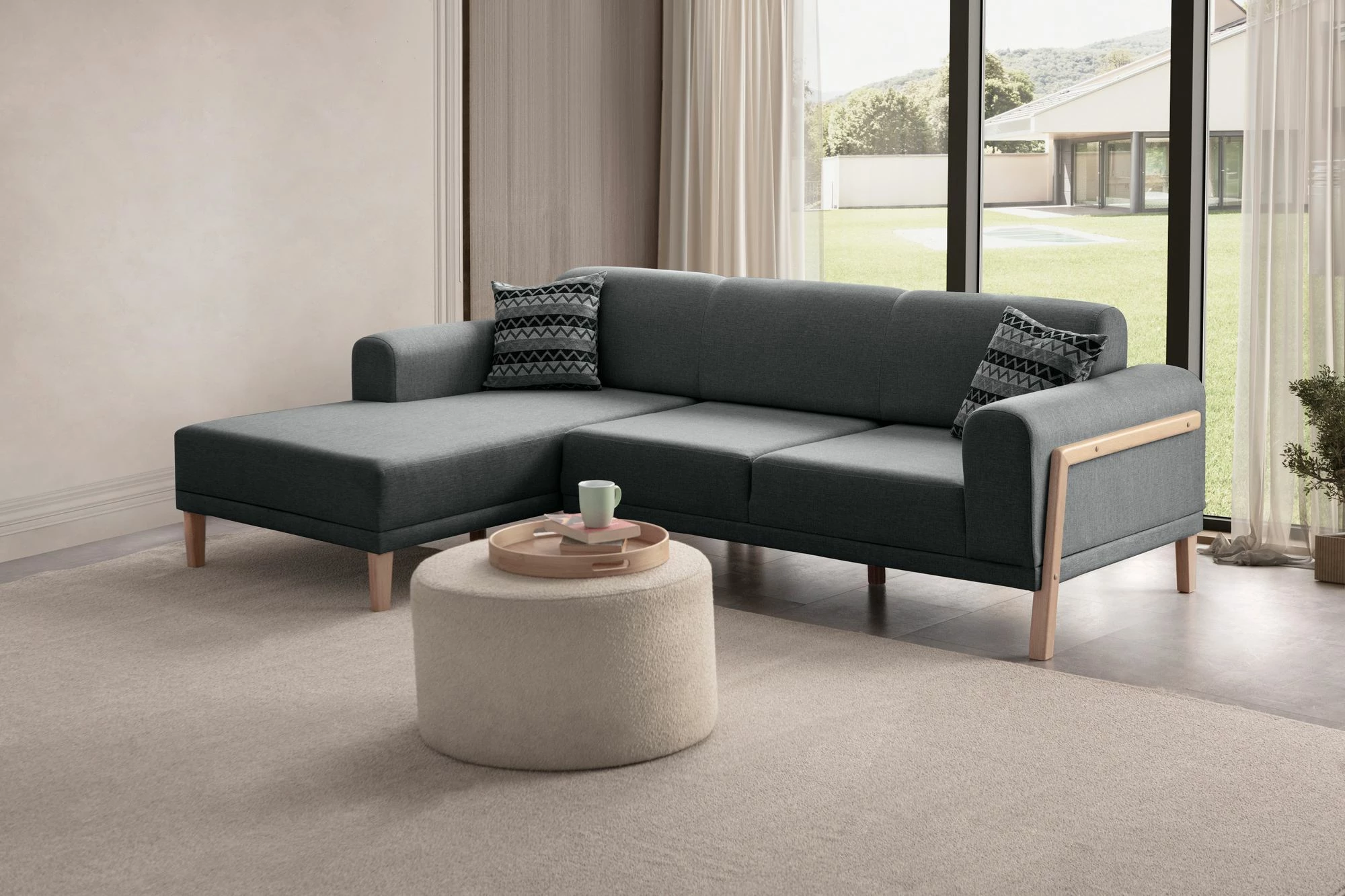Këndare Atelier del Sofa, ngjyrë latte-relaks, kënd i majtë, anthracite
