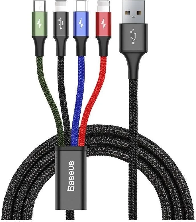 Kabllo Baseus Fast 4w1 USB USB-C / 2x Lightning / Micro 3,5A 1,2m, e zezë