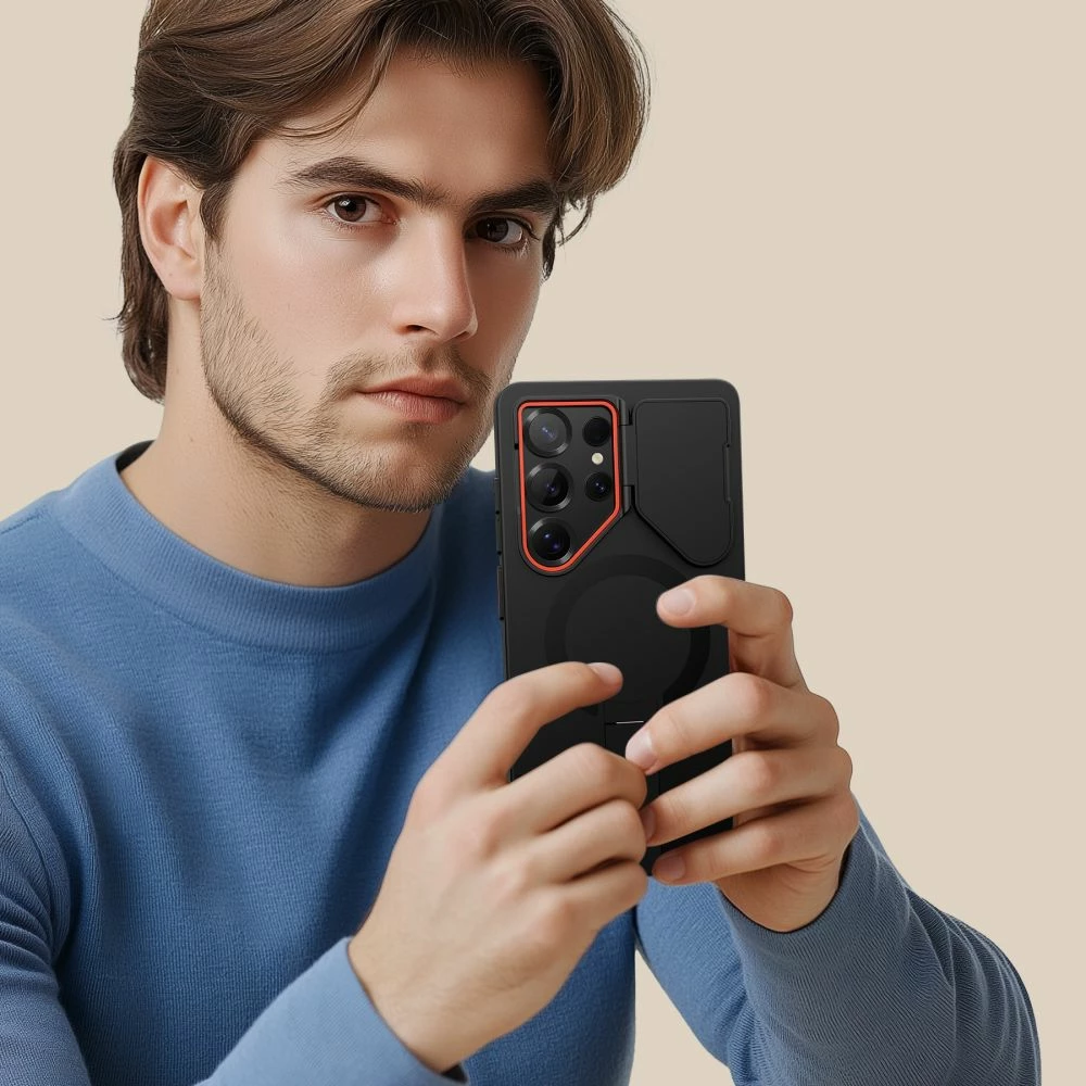 Mbështjellës Tech-Protect Kevlar Aura MagSafe për Samsung Galaxy S25 Ultra, Zi/Portokalli