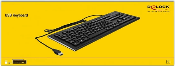 Tastierë DeLOCK 12672, full-size, USB me kabllo, QWERTZ gjerman, me numpad, e zezë