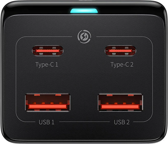 Kasë karikues Baseus GaN3 Pro, 100W, 2x USB-C + 2x USB, prizë AC, e zezë