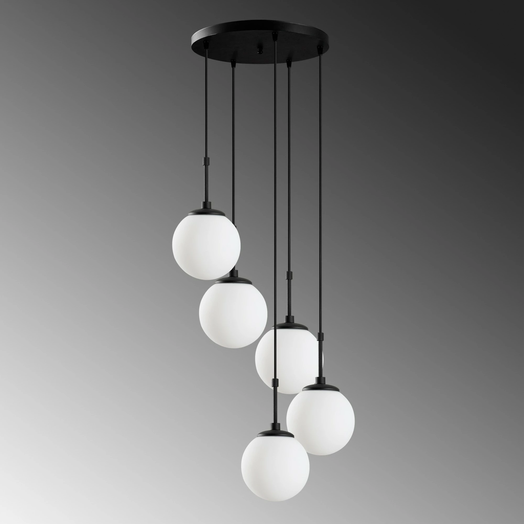 Llambë tavani Opviq, Orbital, e zezë, 5 sfera, 40x40x115cm