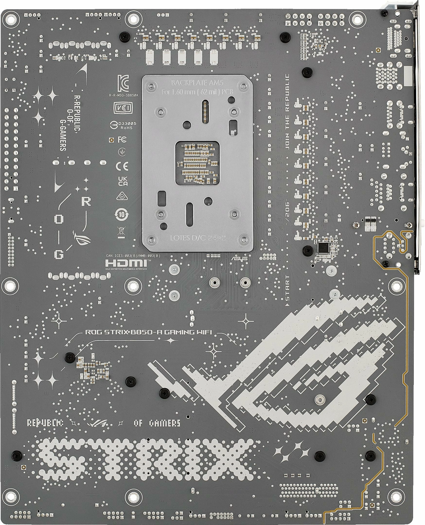 Pllakë amë Asus ROG STRIX B850-A GAMING WIFI, AM5, ATX, DDR5, Wi‑Fi 7, 2.5GbE, e bardhë, me antenë Wi‑Fi