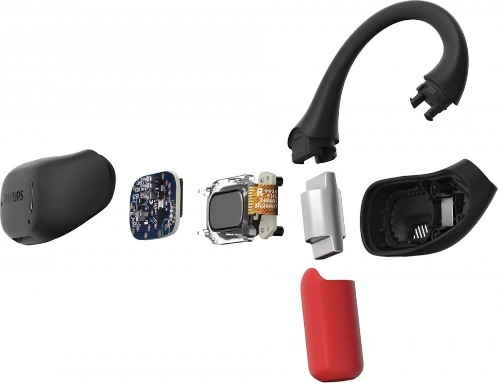 Kufje pa tela TWS, Philips TAA6709BK/00, open-ear sport me varëse mbi vesh, Bluetooth 5.4, IP55, deri 28h, USB‑C, e zezë/kuqe