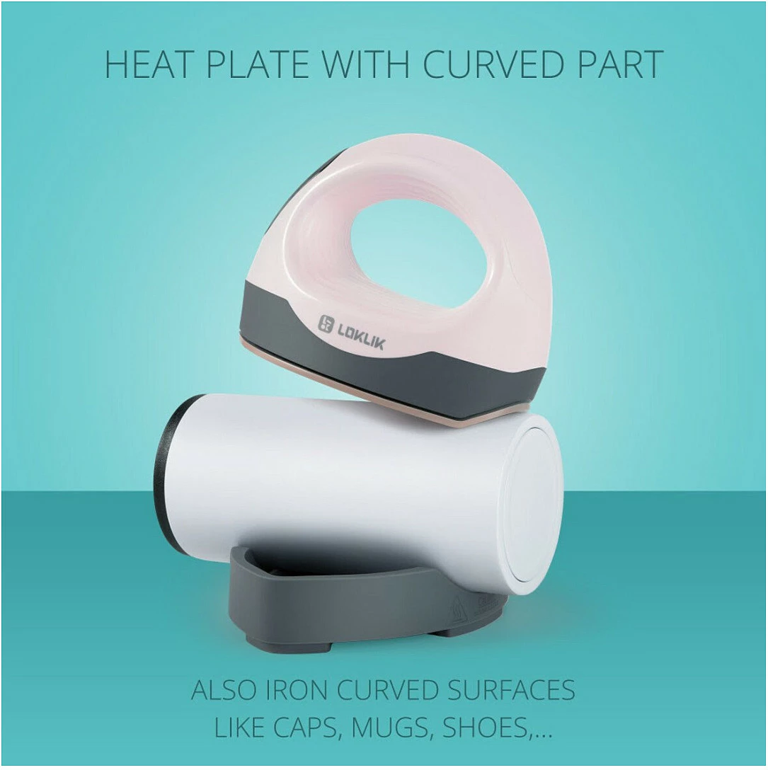 Hekur mini LOKLiK ImPress Mini 3, 550W, 200°C, LCD, termostat i rregullueshëm, rozë pastel/zi