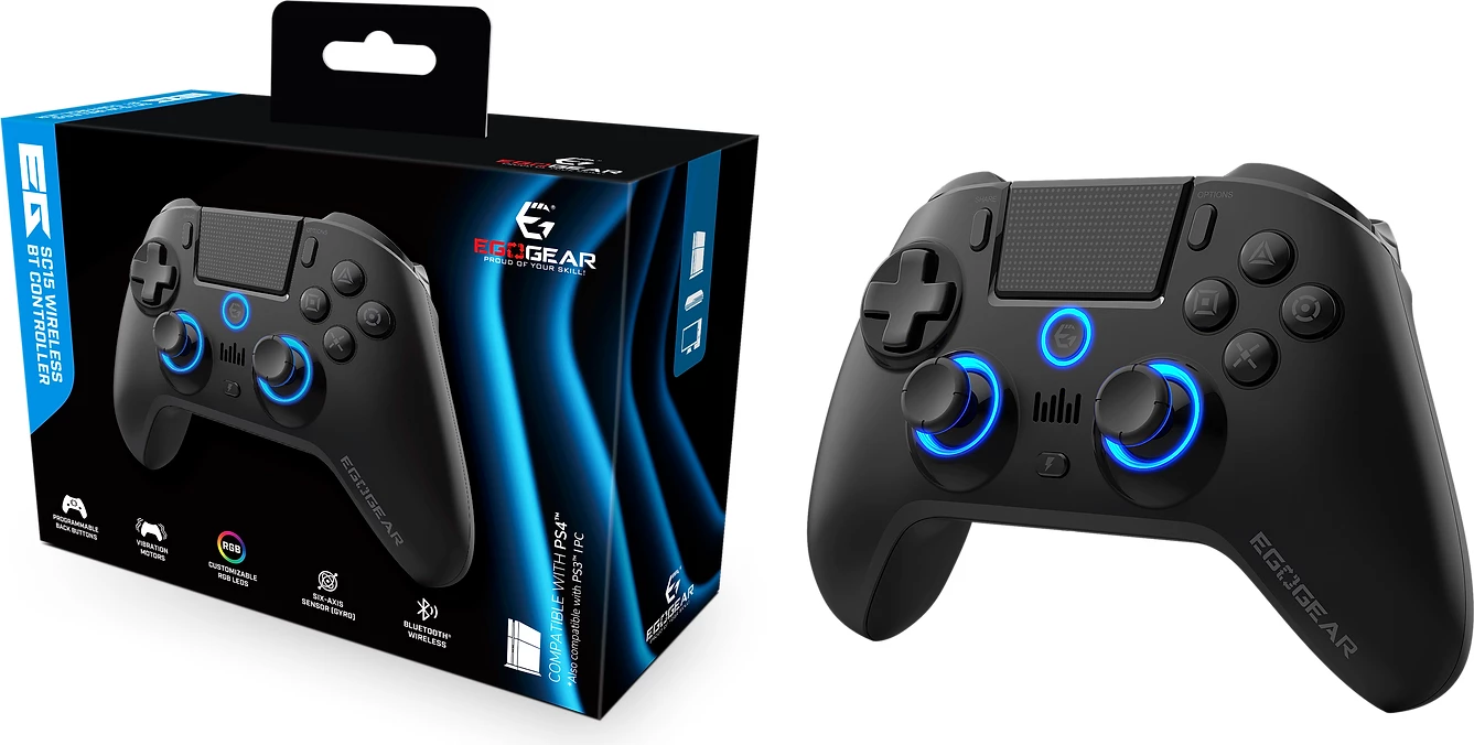Kontroller wireless RGB EGOGEAR SC15 për PS4/PS3/PC, Bluetooth, jack 3.5mm, i zi