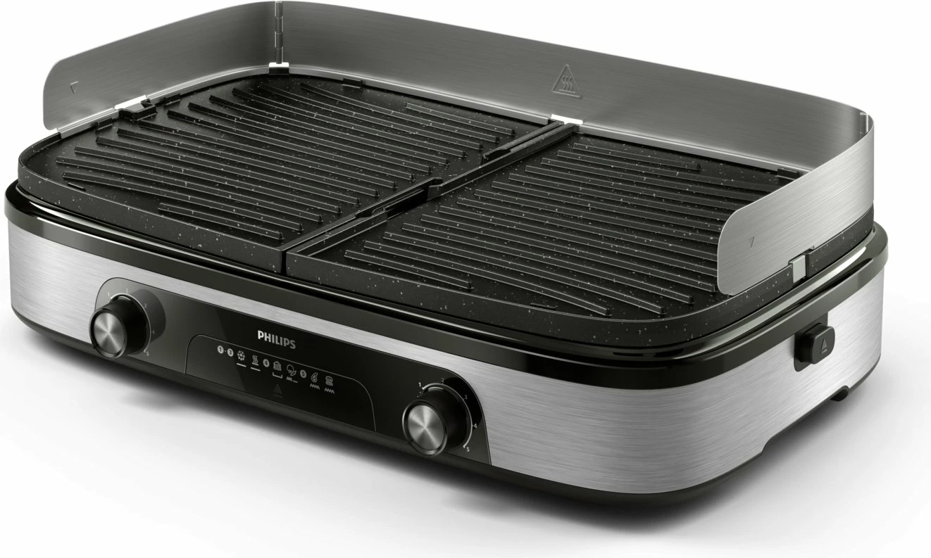 Grill elektrik Philips HD6222/90 2400 W, 2 zona ngrohjeje, 1400 cm², pllaka të kthyeshme, zi/argjendtë