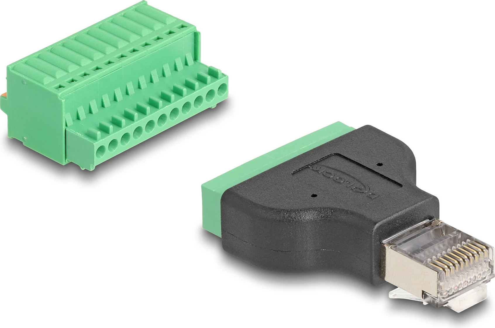 Adapter DeLOCK RJ50 në terminal bllok 11-pin, Plug and Play, zi/gjelbër