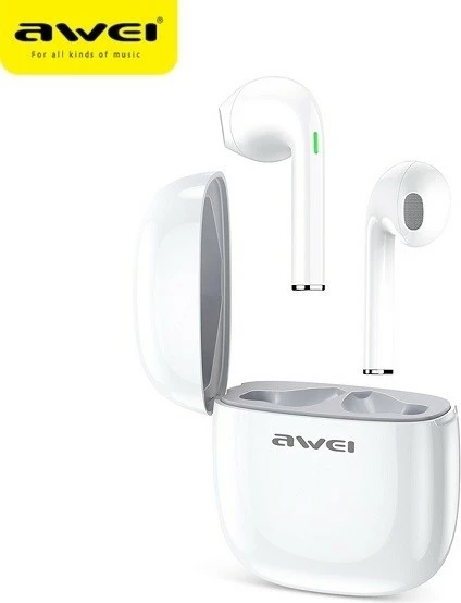 Kufje Bluetooth AWEI T28 TWS me stacion karikimi, të bardha