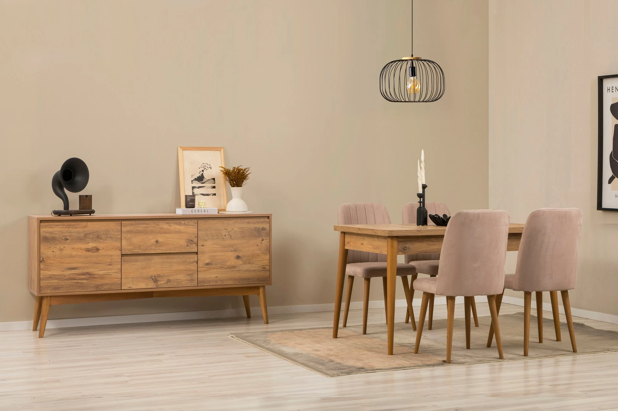 Set tavoline me karrige dhe konsol, zgjatues, 6 pjesë, Skye Decor, Vina 01 0900, ngjyrë Atlantic Pine, Stone