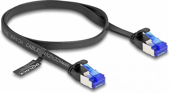 Kabllo rrjeti DeLOCK RJ45 Cat6a, e sheshtë, U/FTP, 0.5 m, e zezë