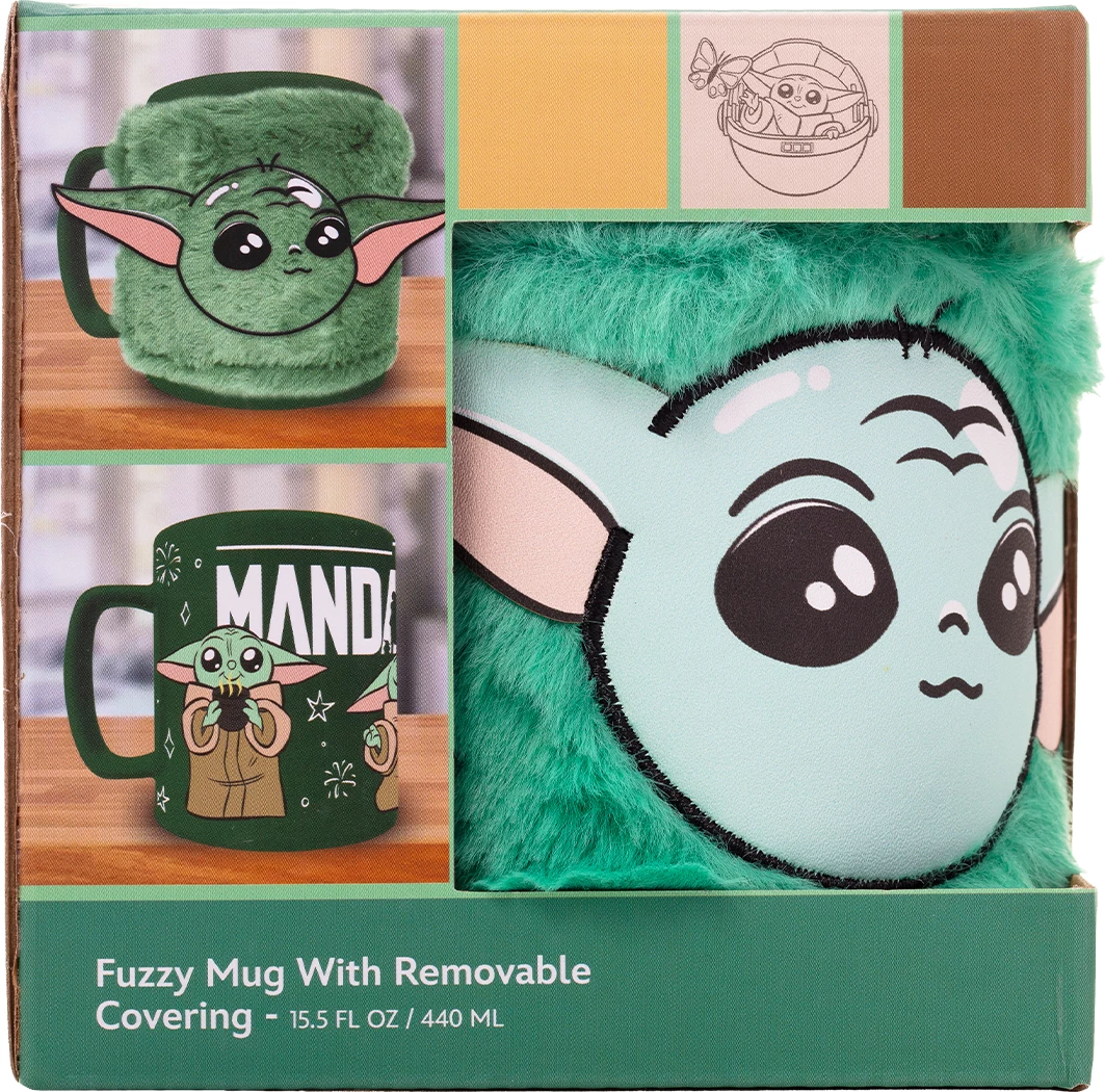 Mug Pyramid International The Mandalorian Grogu Fuzzy 440 ml, mbulesë e butë e heqshme, jeshile
