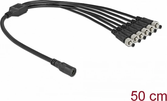 Kabllo splitter DC DeLOCK 5.5x2.1mm, 1 femër në 6 meshkuj me vidhosje, 50 cm, e zezë