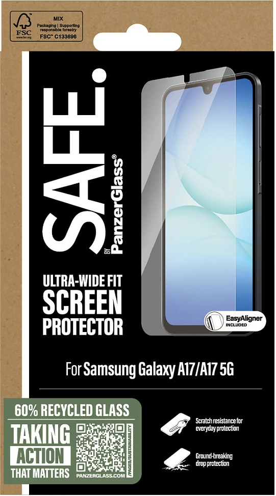 Mbrojtës ekrani PanzerGlass SAFE. Ultra-Wide Fit për Samsung Galaxy A17 4G/A17 5G, transparent