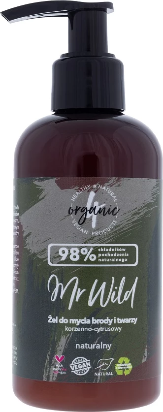 Xhel për larje fytyre dhe mjekre për meshkuj 4organic Mr Wild 200ml