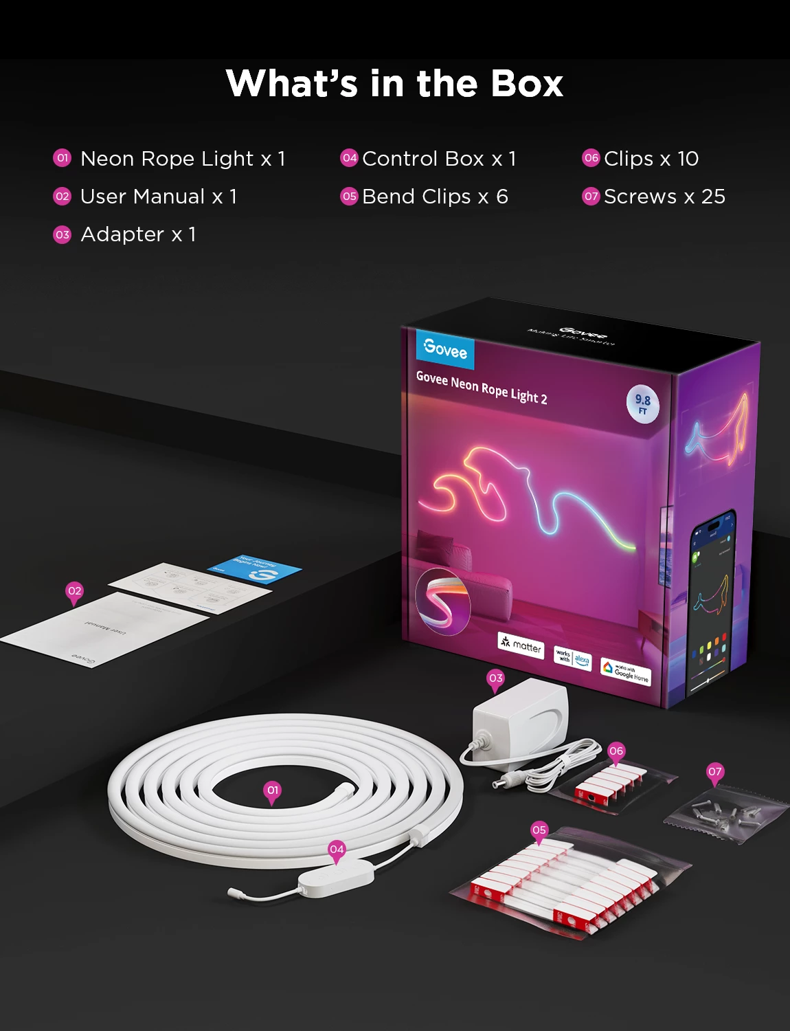 Shirit LED neon Govee Neon Rope Light 2 H61D3-W 3m RGBIC Bluetooth (EU 2-pin)