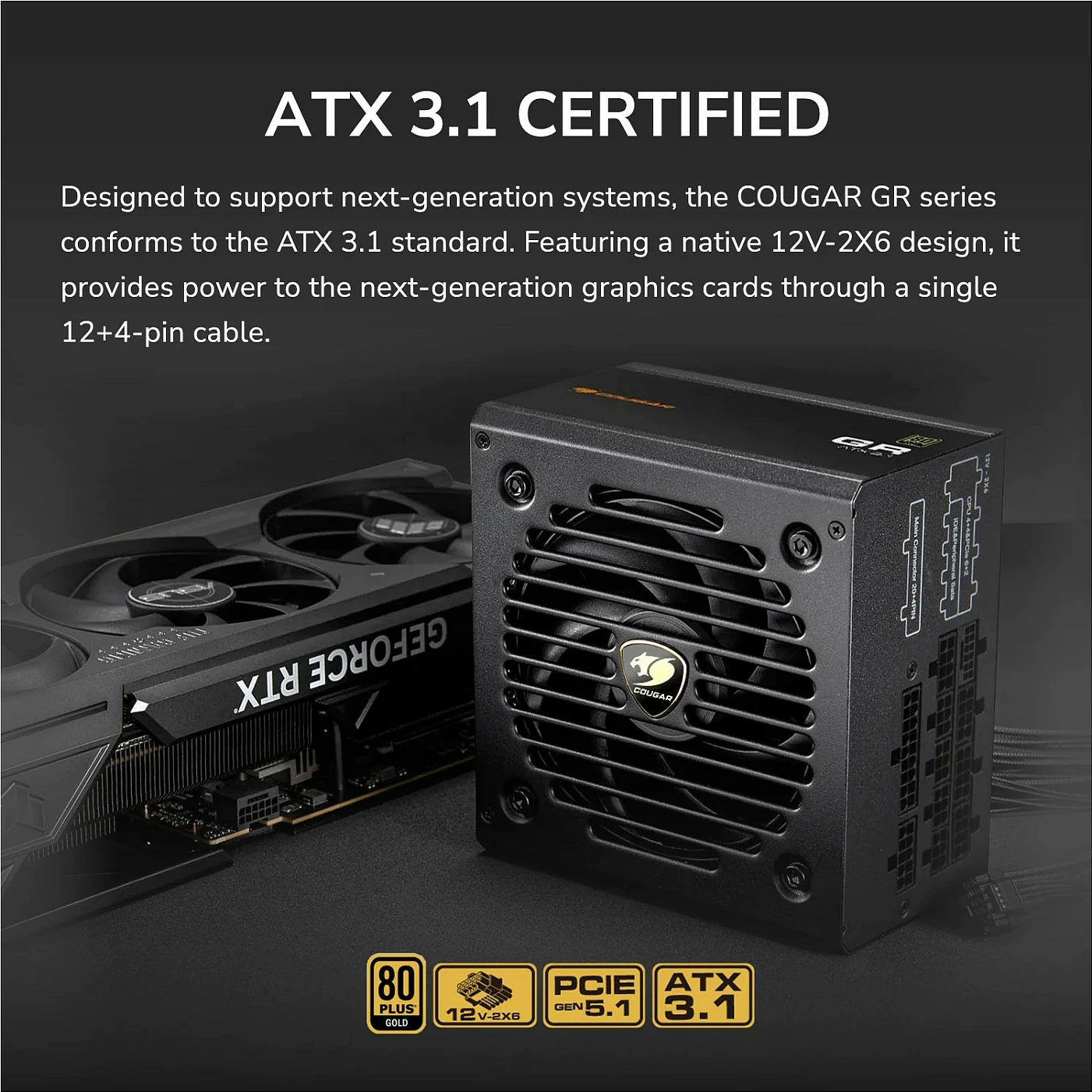 Furnizues rryme (PSU) Cougar GR 850W, ATX 3.1, 80 PLUS Gold, Fully Modular, i zi