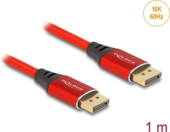 Kabllo DisplayPort DeLOCK 2.1, 1 m, 16K 60Hz, 40 Gbps, e kuqe