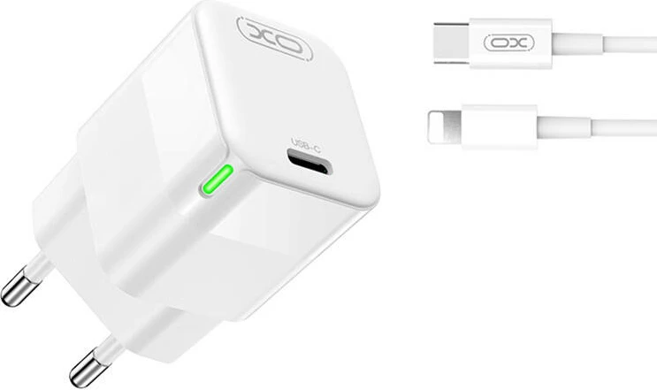 Karikues muri XO CE06, 30W, USB-C, me kabllo Lightning, bardhë