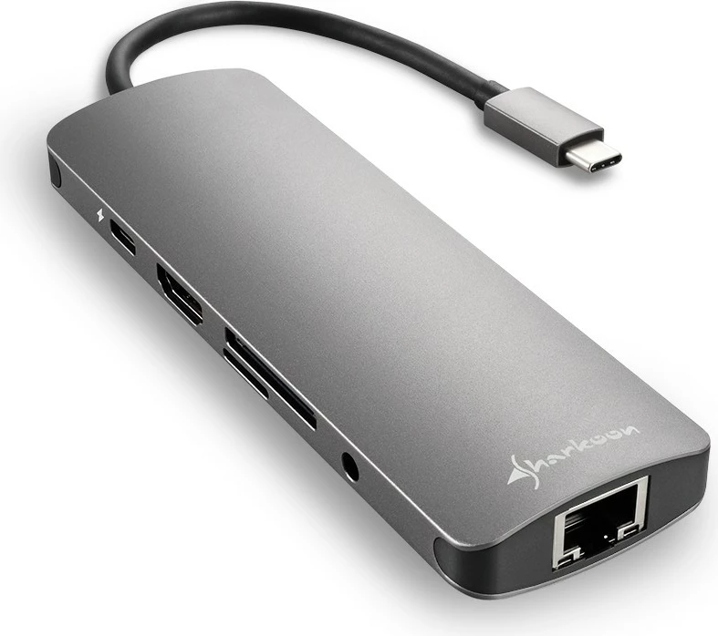 Adapter USB Type-C Sharkoon, 3x USB 3.0, 1x Type-C, Ethernet, HDMI, gri