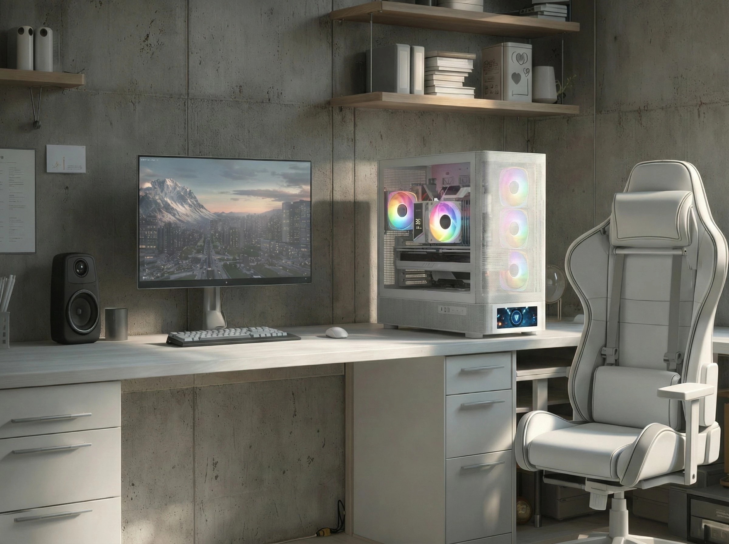 Kasë Modecom Volcano AQ500 ARGB MC-A-AQ500-4FA-W, Midi Tower, LCD ekran, 4x120mm ARGB ventilatorë, ATX/mATX/ITX, USB-C, e bardhë