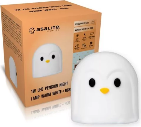 Llambë nate LED ASALITE Penguin ASAL0306 1W, warm white + RGB, bateri 1000mAh, USB e rikarikueshme, e bardhë, me kabllo USB