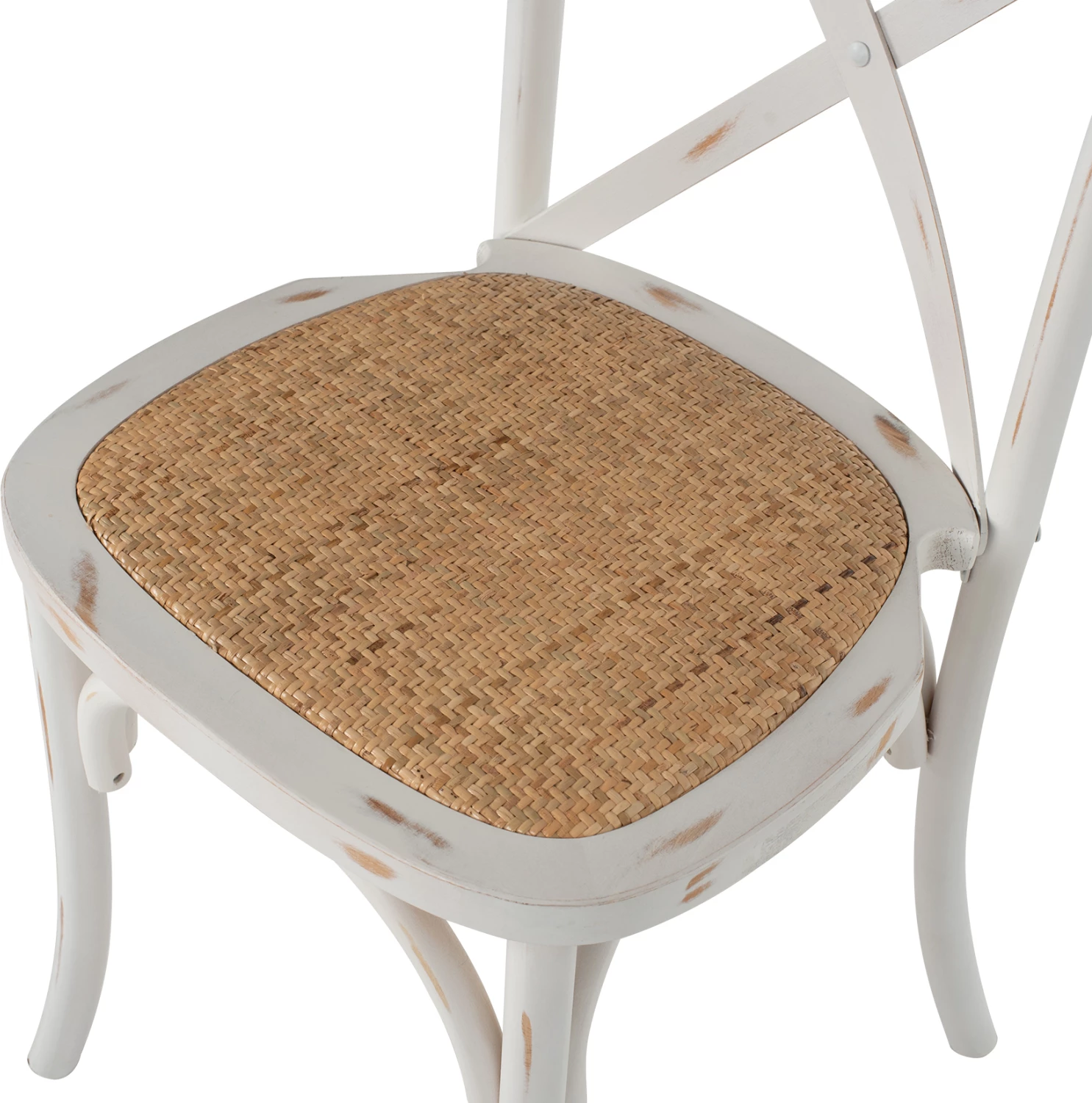 Karrige Owen e grumbullueshme prej druri ahu, ngjyrë e bardhë e larë, me shpinë të kryqëzuar, FH8575.04, 45x55.5x90 cm