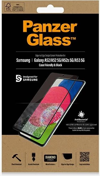 Xham mbrojtës PanzerGlass për Samsung Galaxy A52/A52 5G/A53 5G, kornizë e zezë
