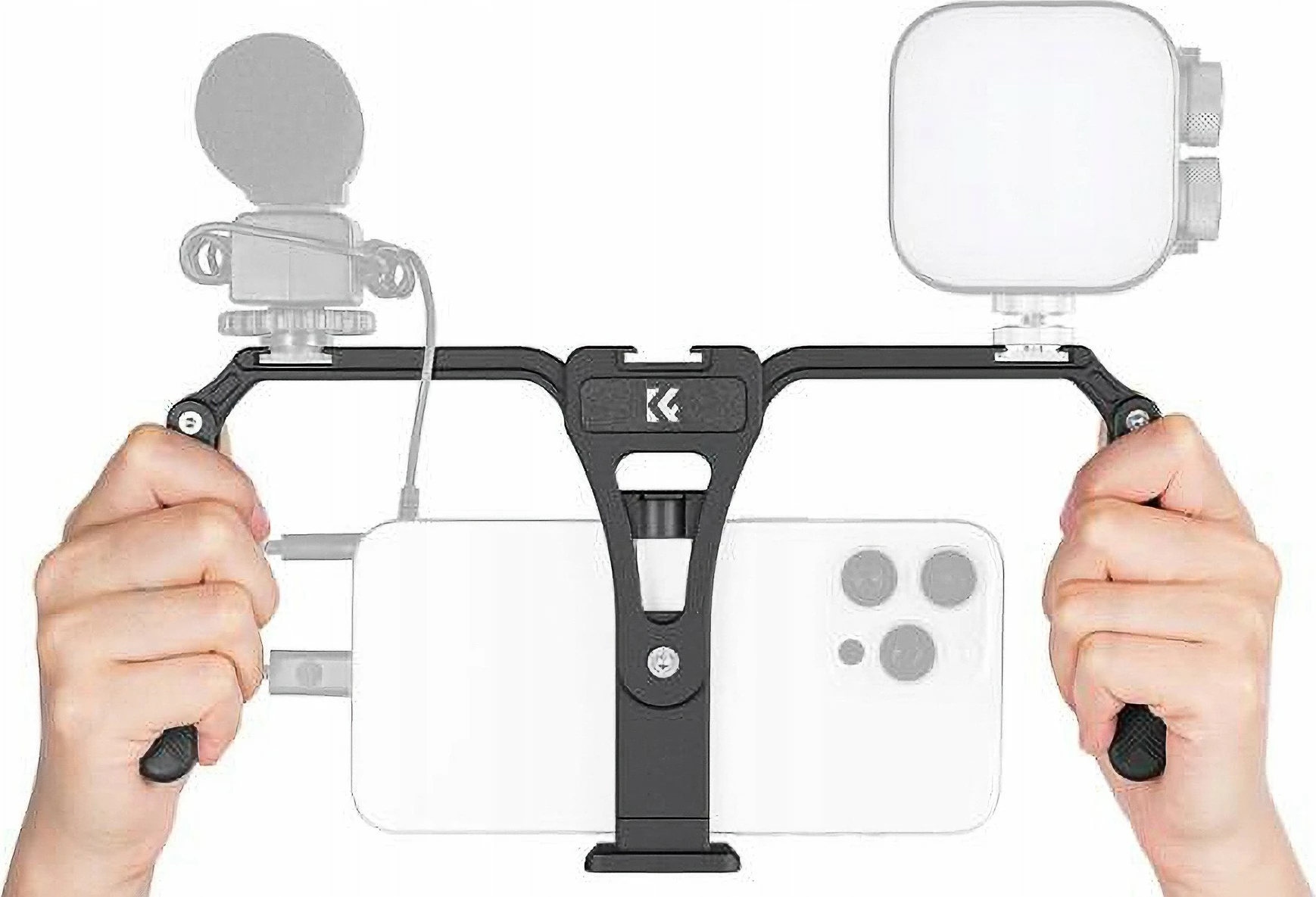 Kafaz kamere për celular K&F Concept Smartphone Cage, max 84 mm, alumin aerospace, 5x 1/4\" + 3x cold shoe, Arca-Swiss, i zi