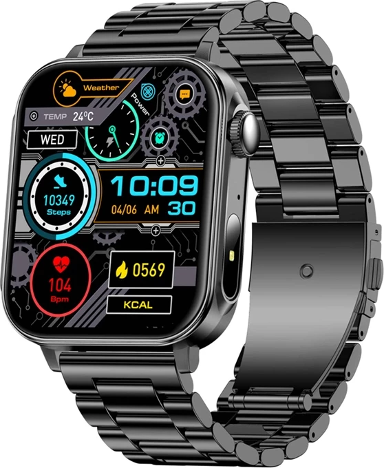 Smartwatch, Colmi, P80, ekran 1.83" HD me prekje, thirrje Bluetooth, 100+ mënyra sporti, IP67, rrip çelik, e zezë
