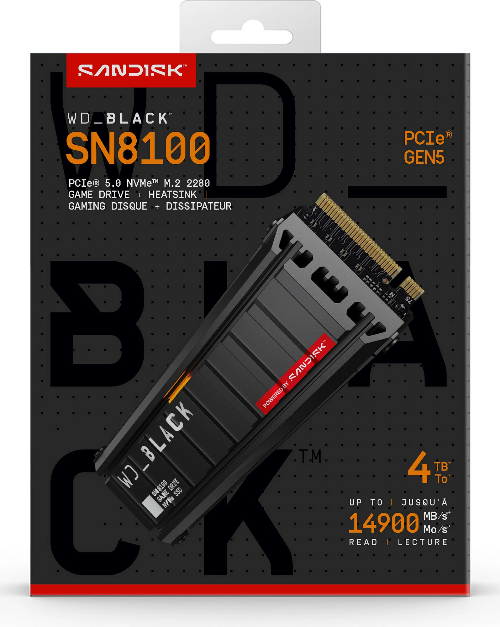 SSD i brendshëm SanDisk WD_BLACK SN8100 NVMe M.2 4TB PCIe 5.0, me heatsink, i zi