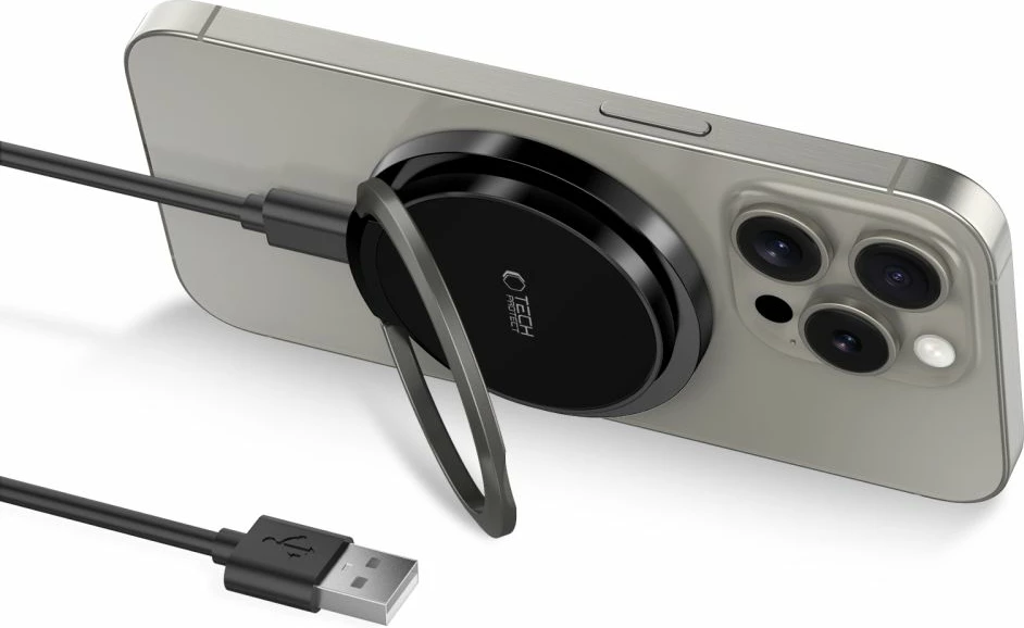 Karikues wireless Tech-Protect QI15W-A33 me MagSafe dhe stand, 15W, me kabllo USB-A/USB-C, zi