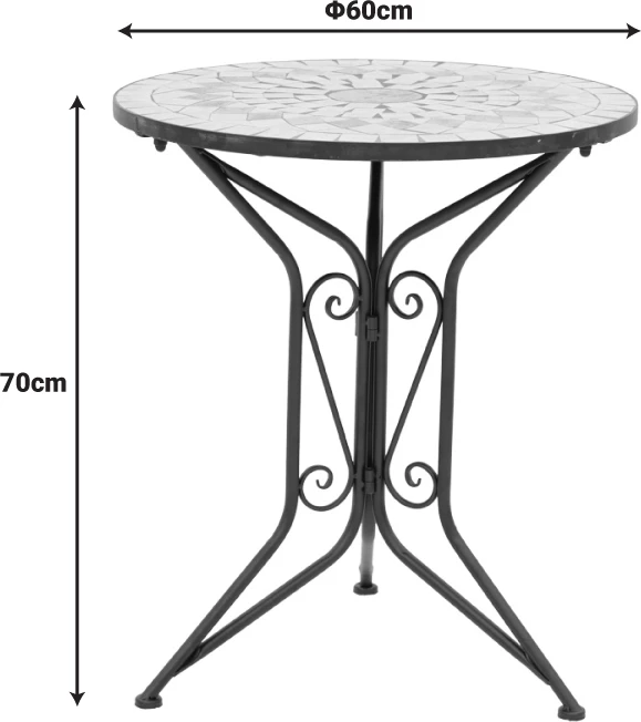 Set tavoline me karrige për terasë, mozaik, metal i zi, 3 pjesë