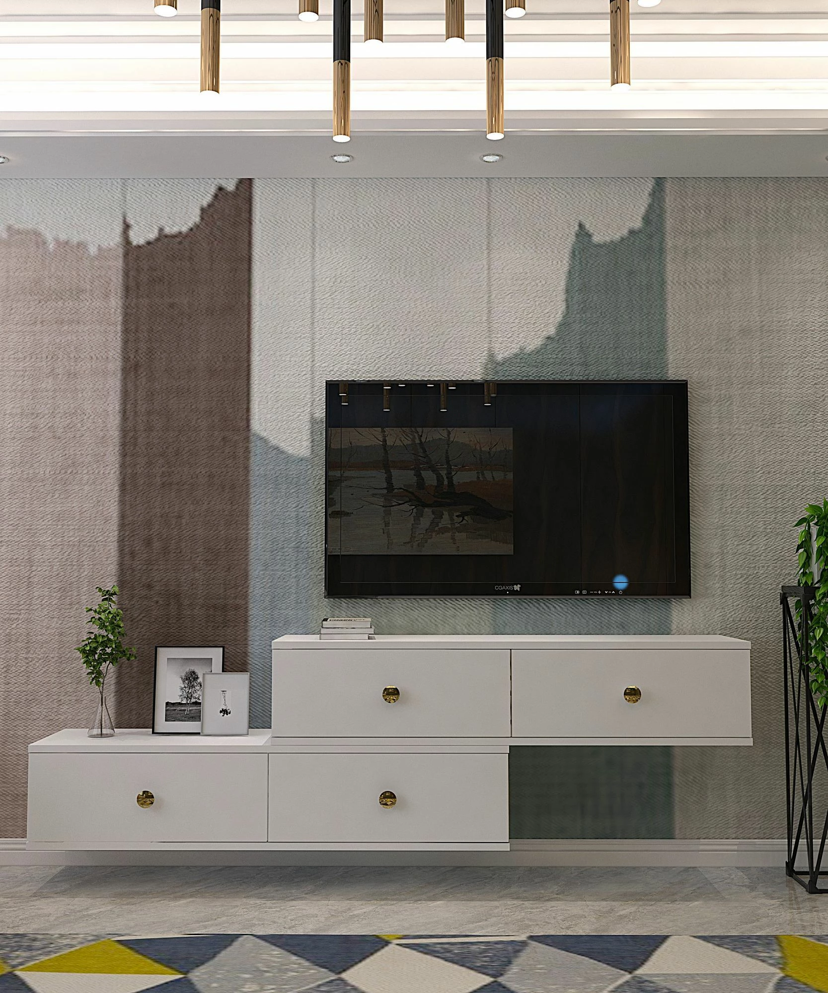 Komodë TV Zuzu Double, e bardhë, Skye Decor