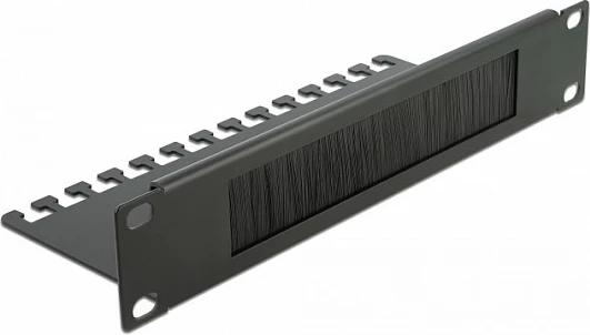 Panel furçe menaxhimi kabllosh DeLOCK, 10", 1U, me pllakë mbështetëse kabllosh, i zi