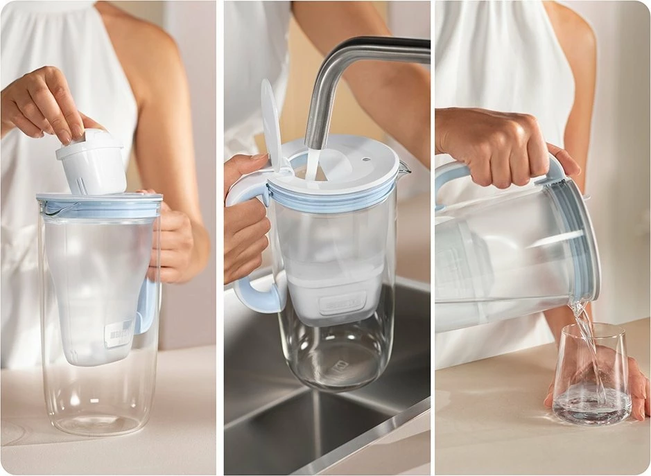 Kanarë filtruese uji Brita Glass 2.5L me indikator elektronik, 2x MAXTRA Pro Pure Performance, transparente/blu