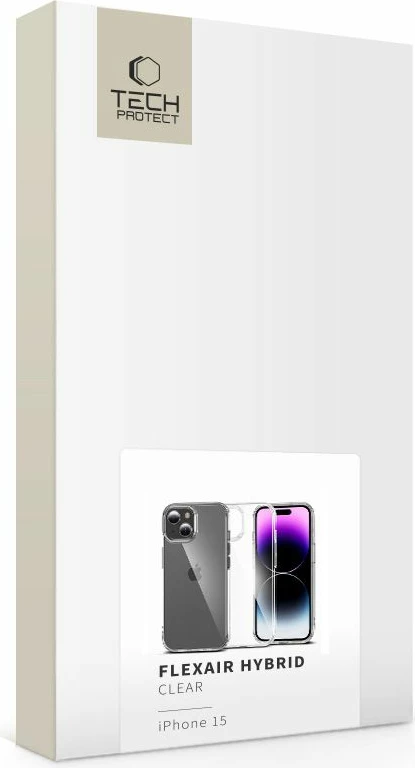 Mbështjellës Tech-Protect FlexAir Hybrid për iPhone 15, Transparent
