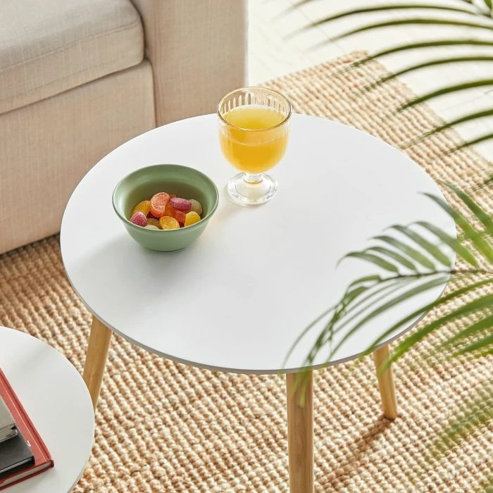 tavolinë kafeje SONGMICS Miza LET07WN, set 2 copë (45×50 cm + 35×35 cm), bardhë/natyrale