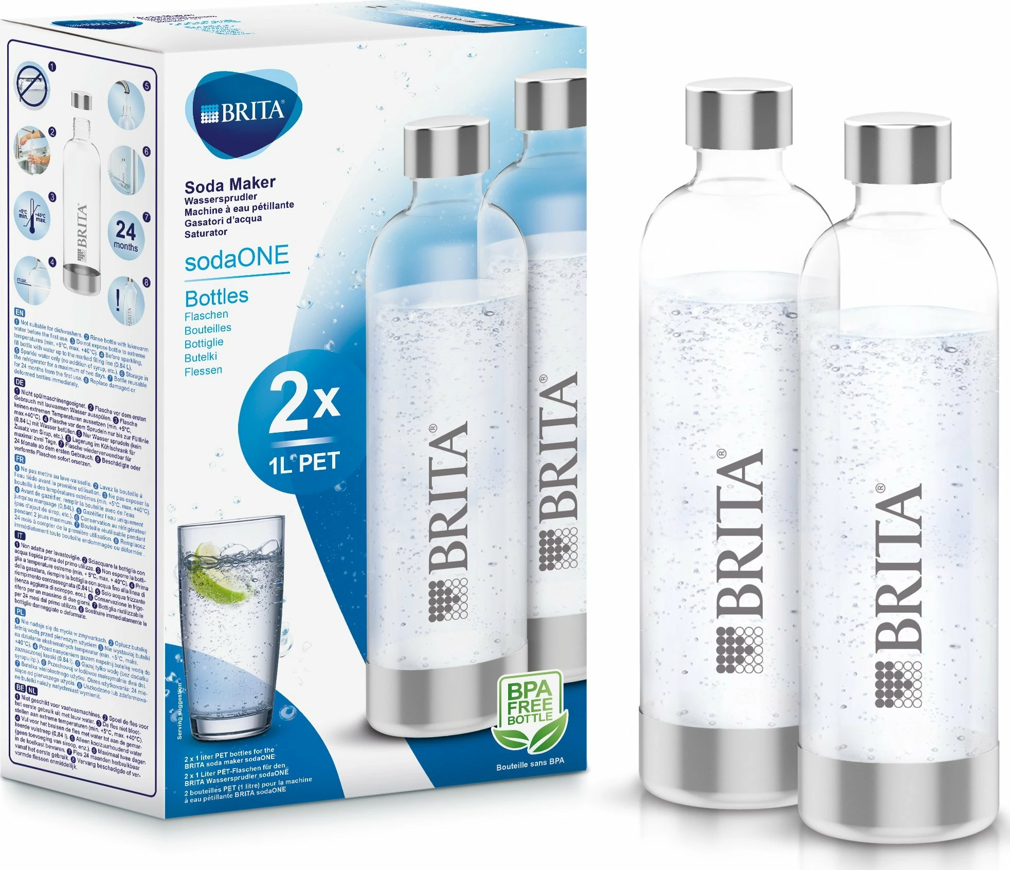Shishe për karbonizator Brita sodaONE 0.8L, 2 copë