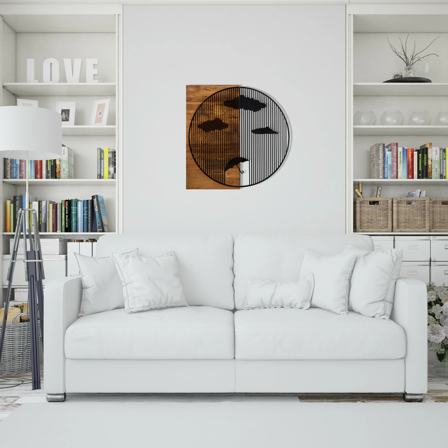 Aksesor dekorativ për mur, dru dhe metal, Wallity Yagmurlar, ngjyrë e zezë dhe arre, 58x58cm